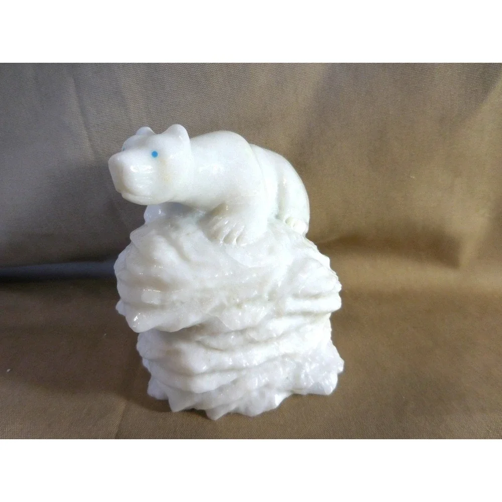 Zuni Native Carved Mountain Lion Fetish Jerold Leekity White Marble #533fff